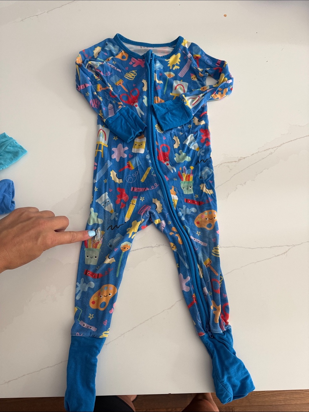 Little Sleepies Blue Footed One-Piece Pajama with Colorful Toy Print